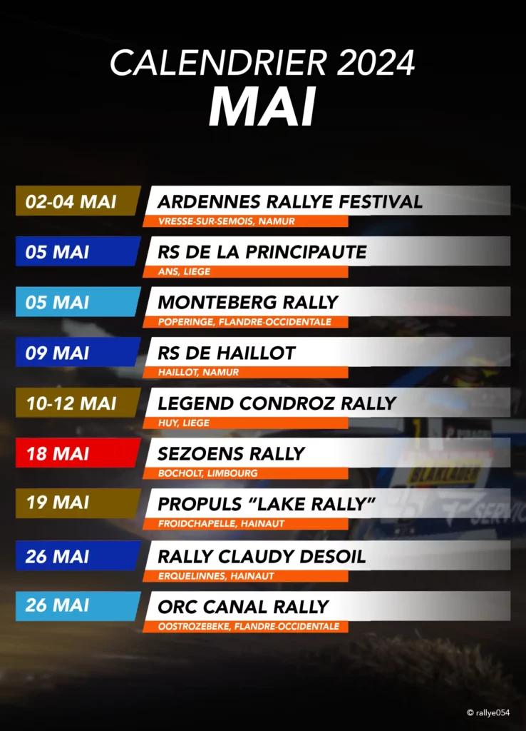Calendrier des rallyes belges 2024 - Mai