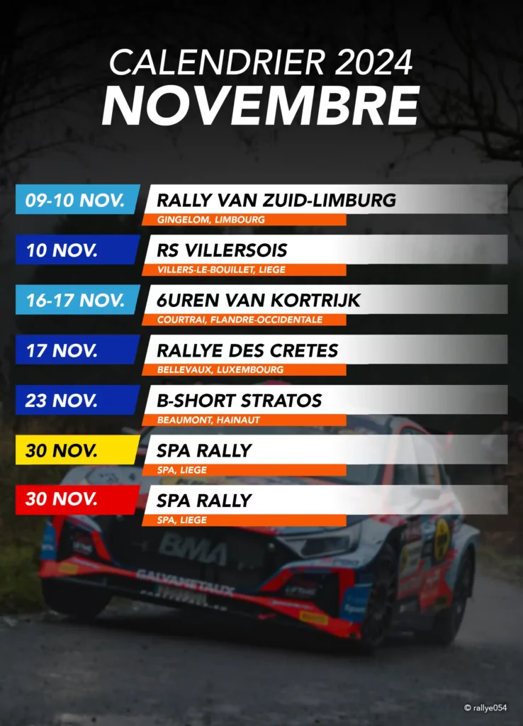Calendrier des rallyes belges 2024 - Novembre