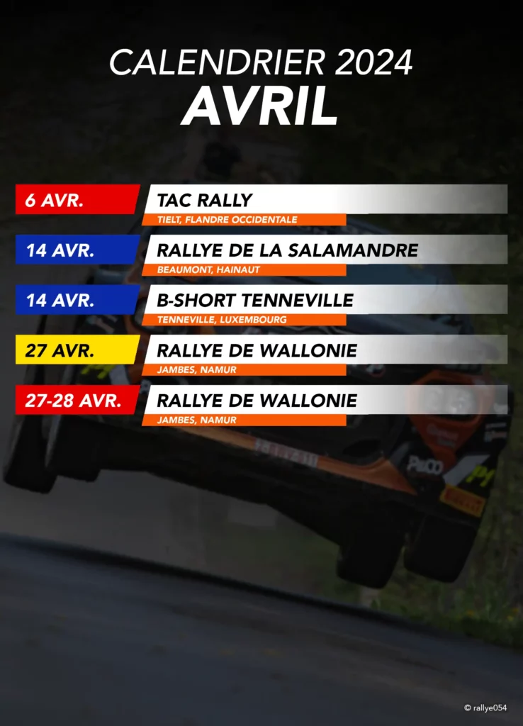 Calendrier des rallyes belges 2024 - Avril